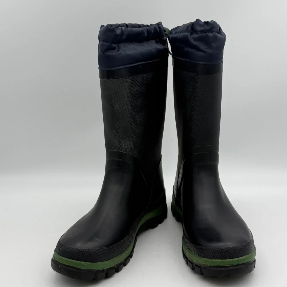 Lands End Kids Insulated Rain Snow Boots Black Green Waterproof Size 4 Tall